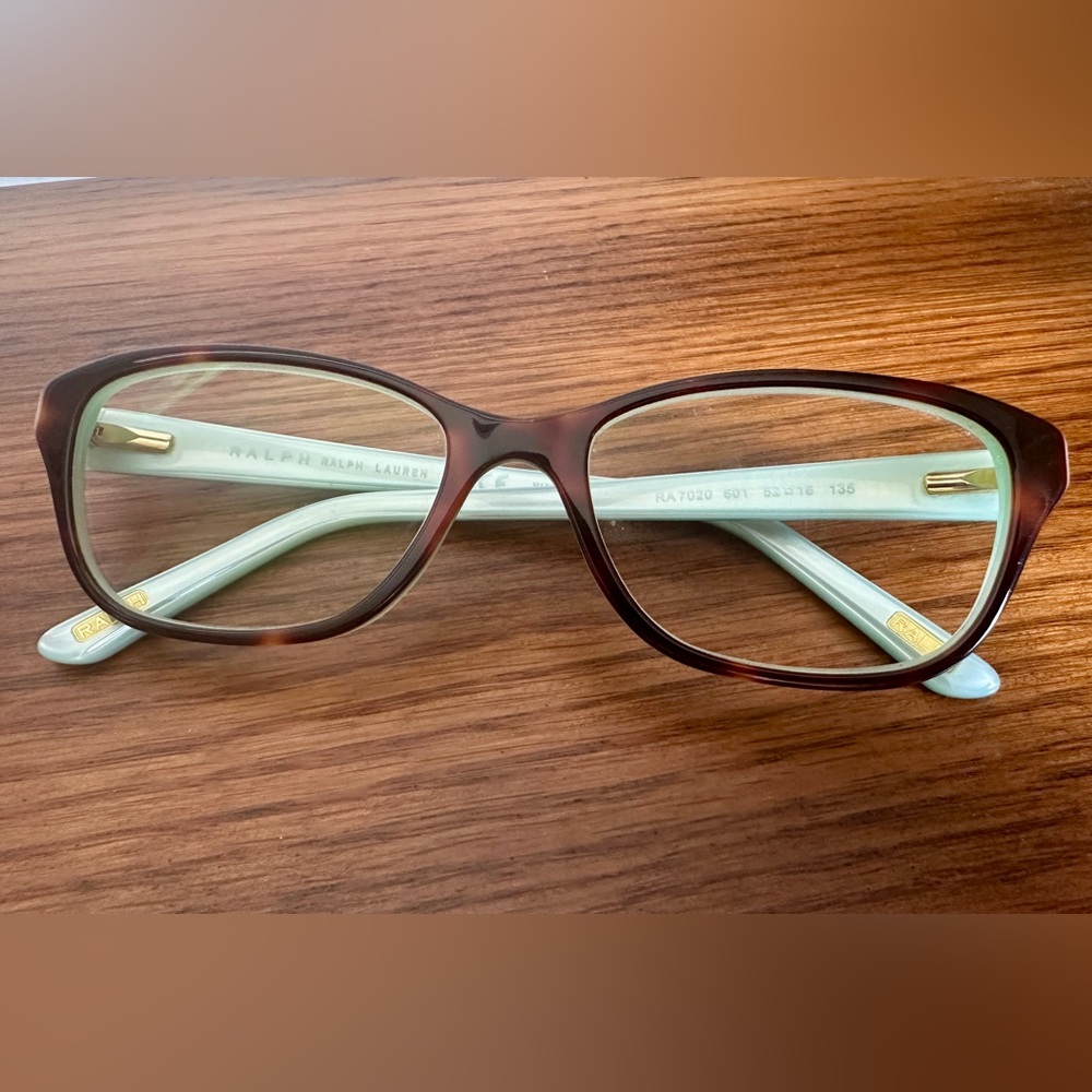Women Ralph Lauren Cat-Eye Frames Tortoise Shell Havana w/ Aquamarine Interior